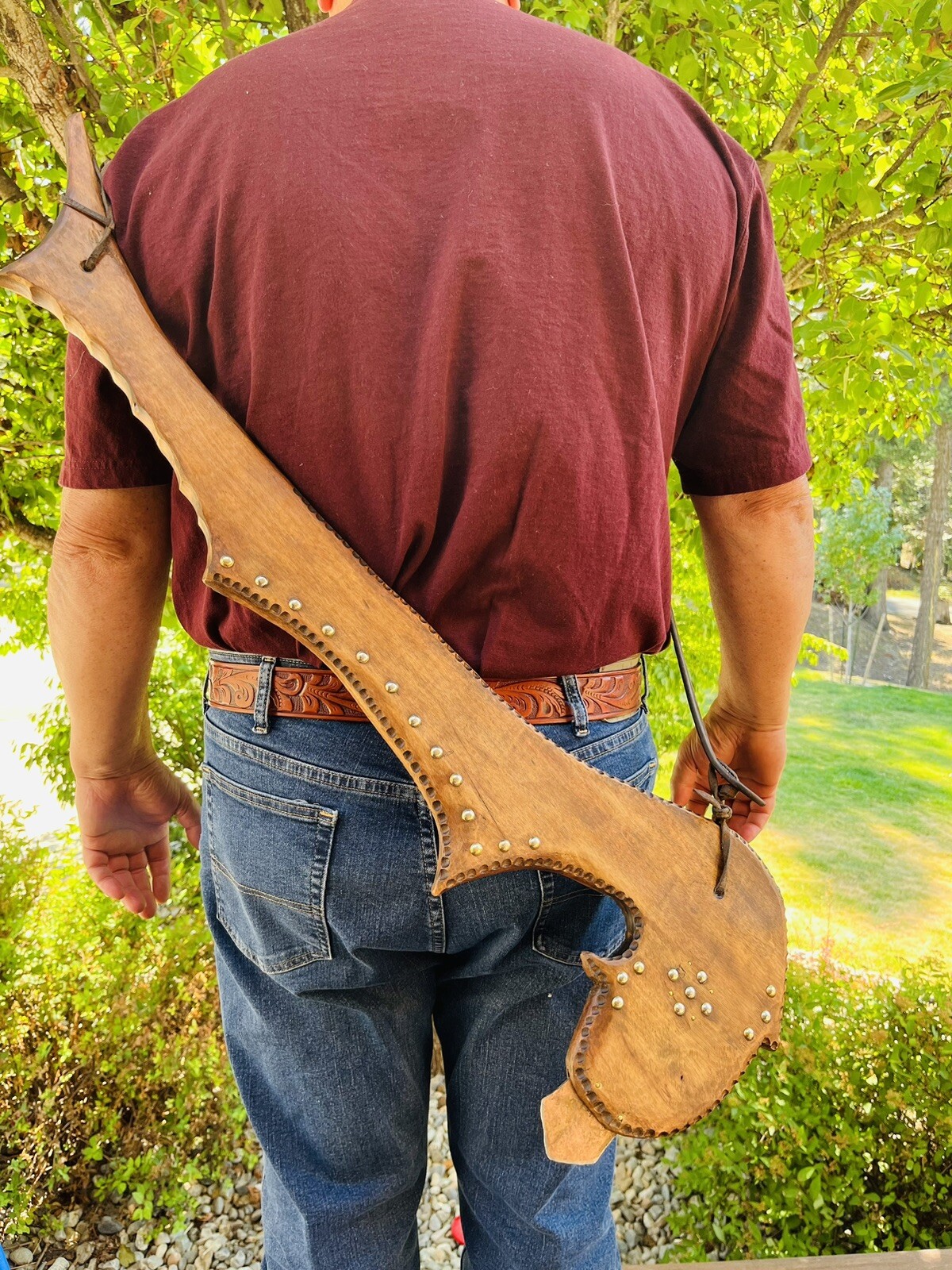 1860 Sioux Gunstock War Club Reproduction, Hard Rock Maple, Hand Tooled 35" L