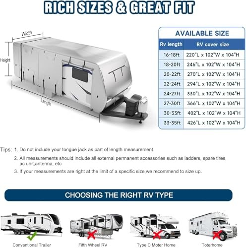 Oxford RV Cover,27-30 Ft Travel Trailer 420D Fits 27-30 ft Grey - Oxford Cloth
