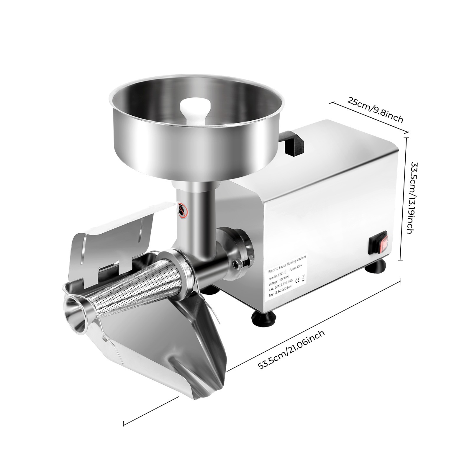 110V Electric Tomato Strainer, 450W Stainless Steel Tomato Press and Strainer