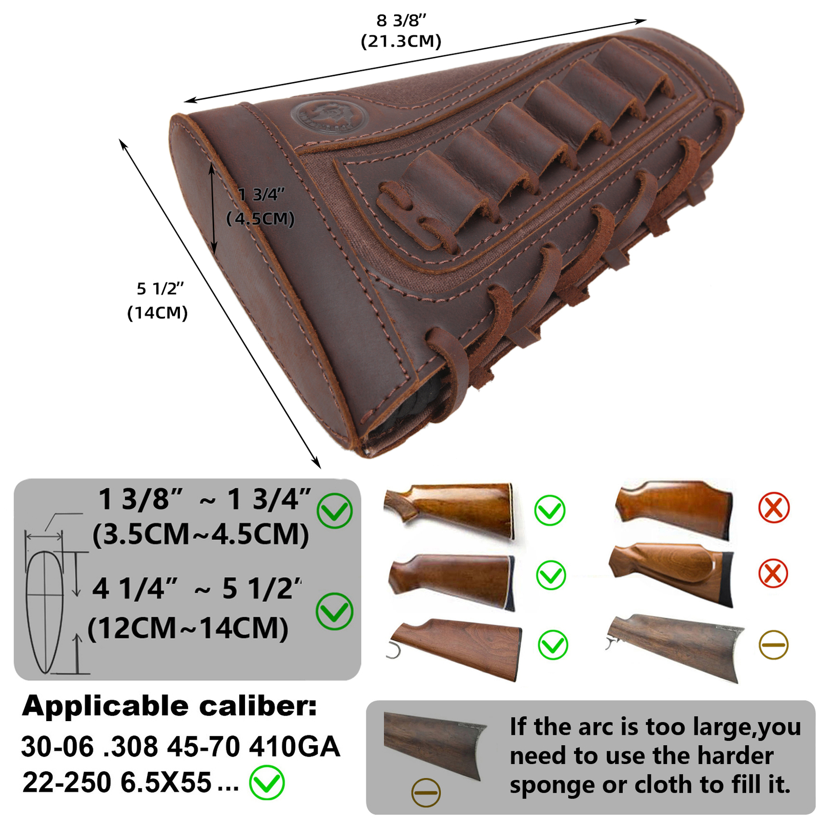 Shooting Combo of Leather Rifle Gun Buttstock Cover with Sling.22LR.357.308 12GA