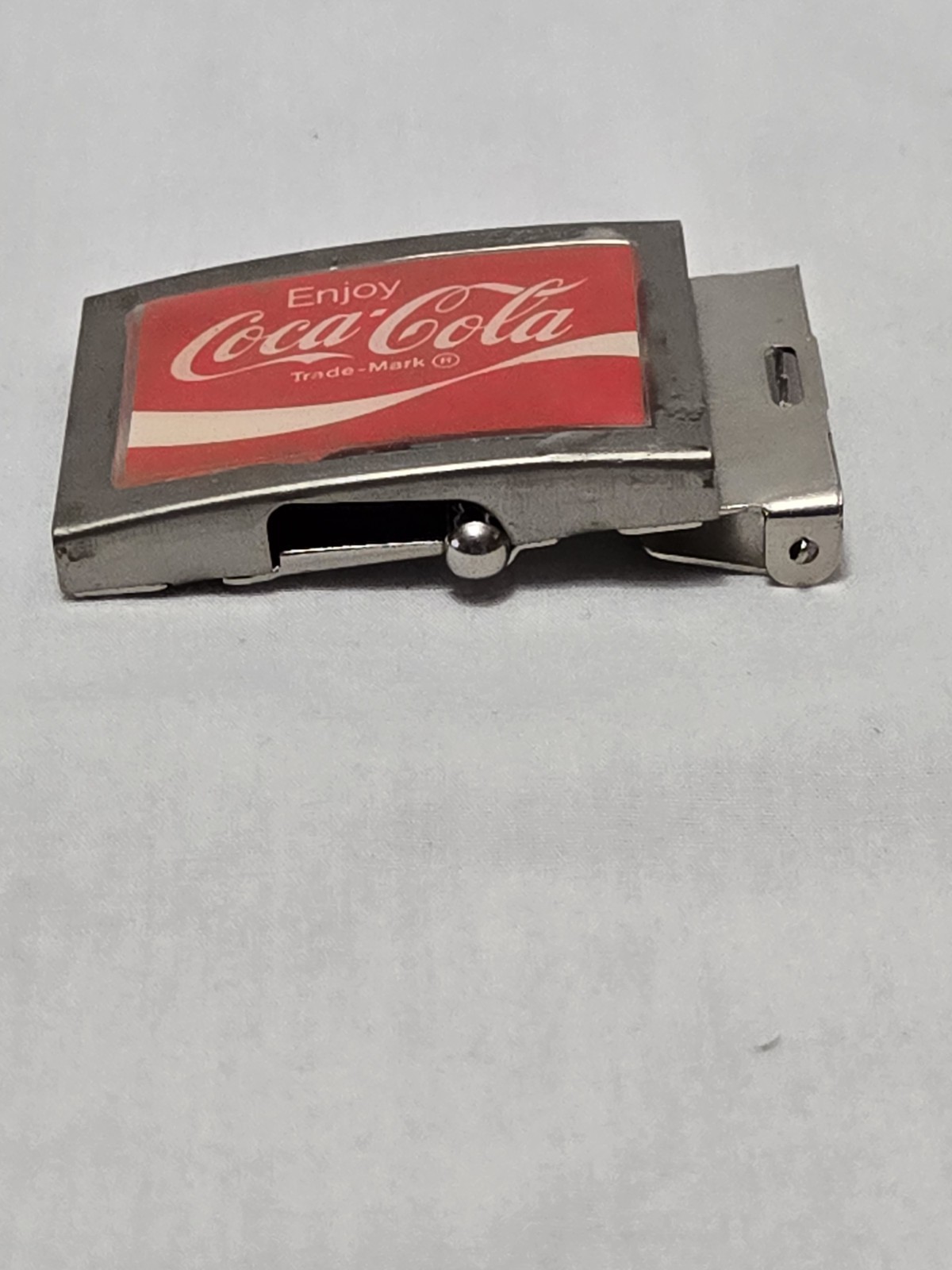 Vintage Coca-Cola Belt Buckle Solid Brass Coke Soda Pop Advertising Red & White
