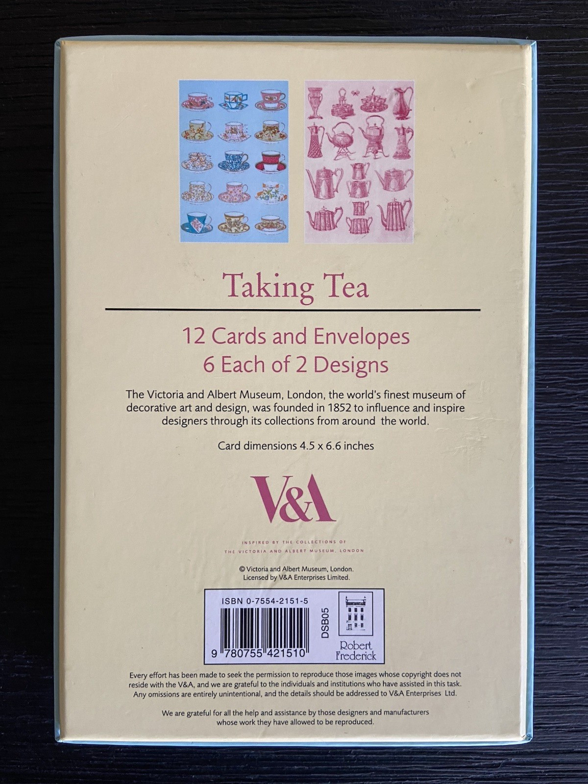 VICTORIA & ALBERT MUSEUM Boxed Set of 12 TAKING TEA Notecards/Envelopes
