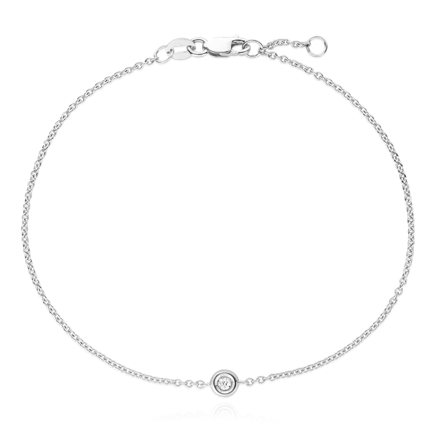 Natural Diamond 14K Gold Yellow White Rose Solitaire Cable Bracelet 6.5-7" Adjus