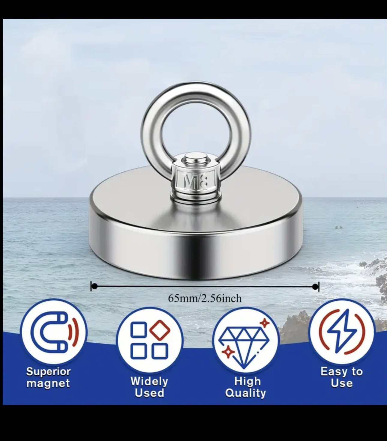 2500 LBS Strong Fishing Magnet Kit Single-sided Pull Force and Rope Carabiner US