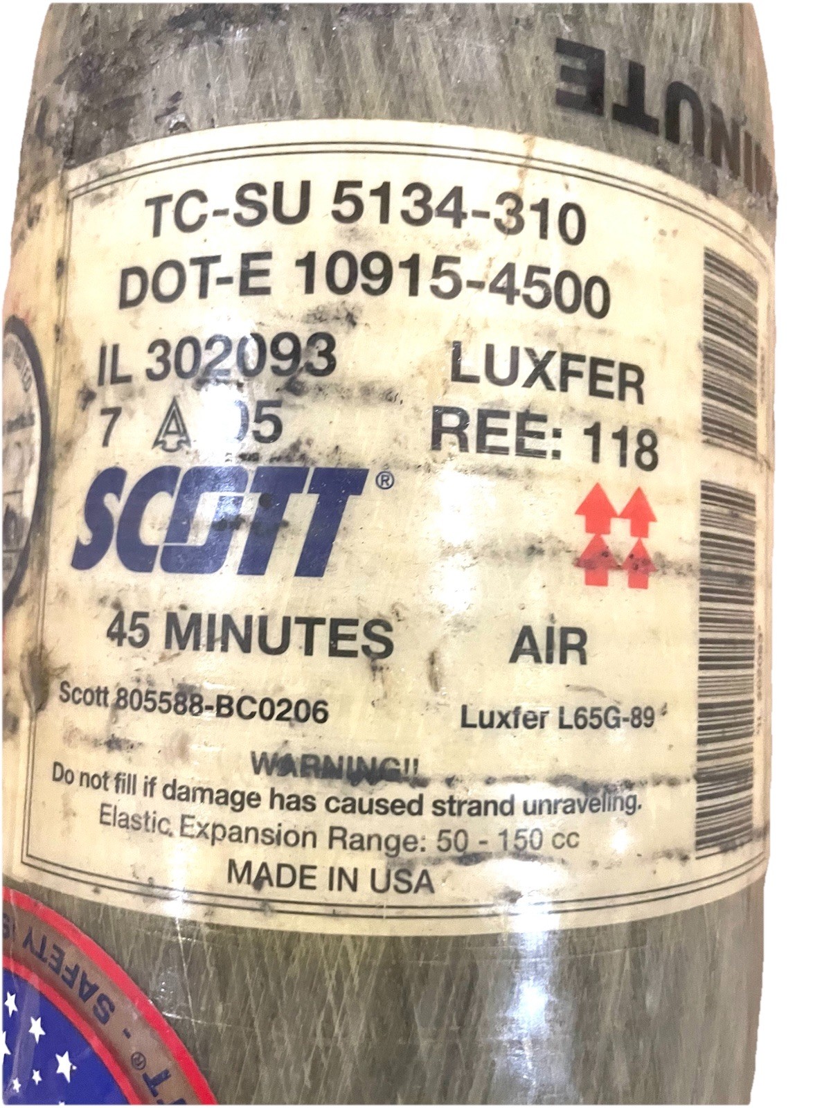 Scott SCBA 45 MIN Tank Cylinder - 4500 PSI
