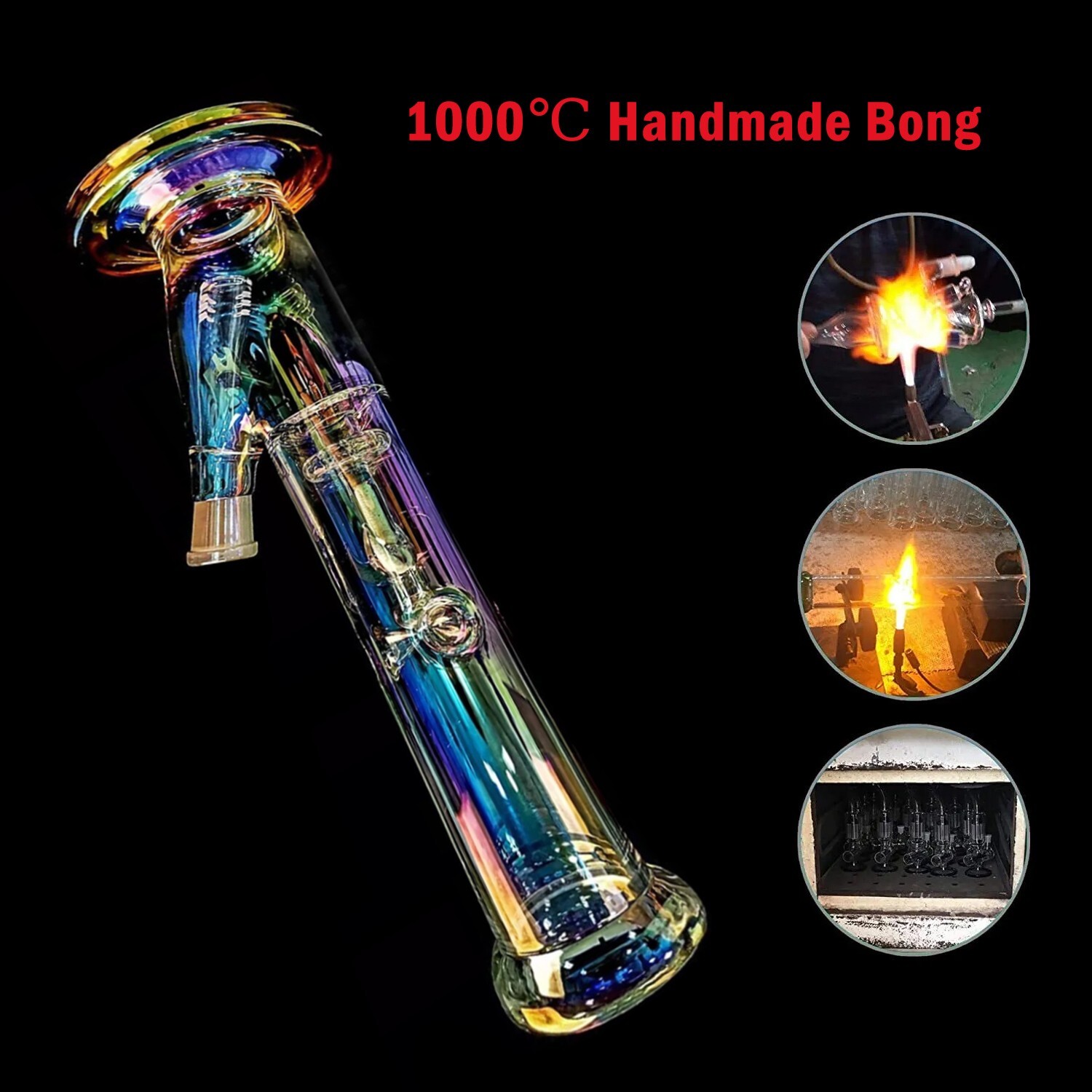 12'' Heavy Glass Bong Percolator Water Pipe Smoking Hookah 14mm Bowl Glowing