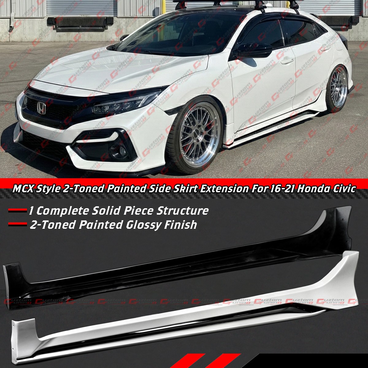For 2016-2021 Honda Civic Sedan Hatchback FC FK4 CTM White Side Skirt Extension