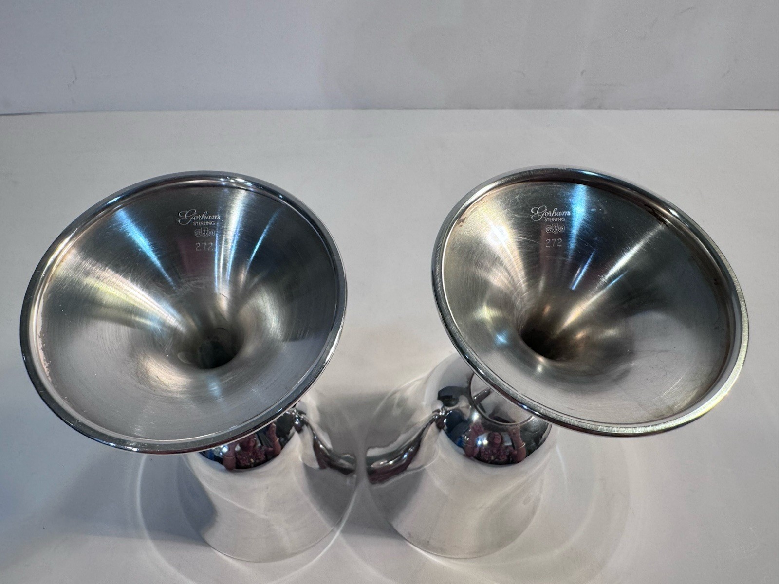 PAIR Gorham Sterling Silver #272 Water Wine Goblets Glasses Excellent 366 Grams!