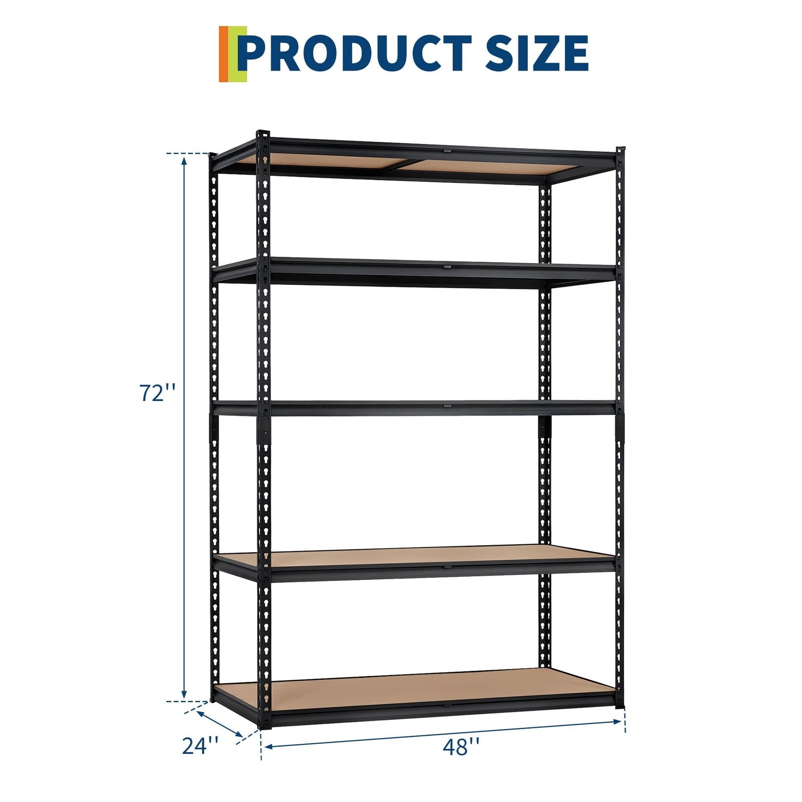 Heavy-Duty 5-Tier Storage Rack, 2500LB Capacity, 48"x24"x72" Adjustable Metal Sh