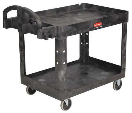 Rubbermaid Fg452088bla Plastic Utility Cart With Deep Lipped Plastic Shelves,