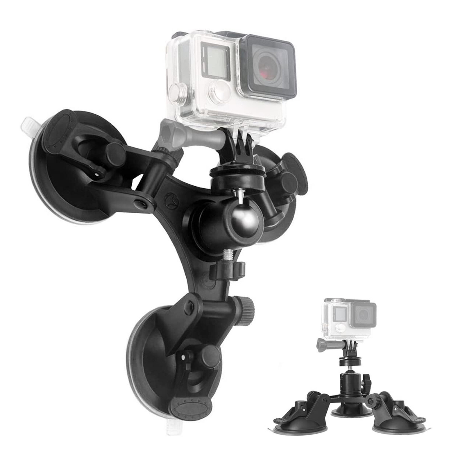 Car Mount Holder for GoPro Sony DJI OSMO Action Camera Triple Suction Cup Stand
