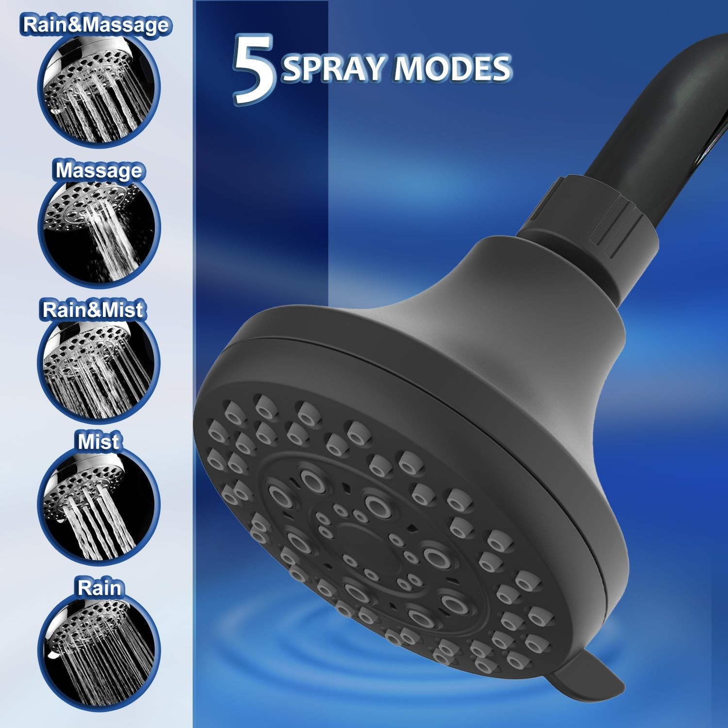 High Presssure Shower head, Premium Matte Black Bathroom Fixed
