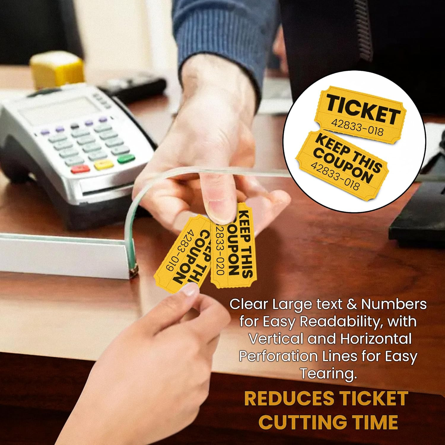 2000 Pcs (1000 Pairs) Raffle Tickets Double Roll, 50/50 Yellow Raffle Tickets fo