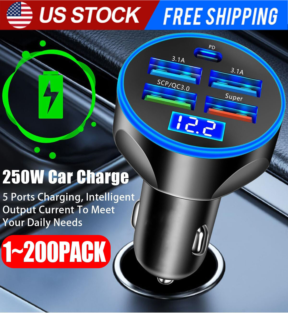 4 USB Port Super Fast Car Charger Adapter for iPhone Samsung Android Phone LOT