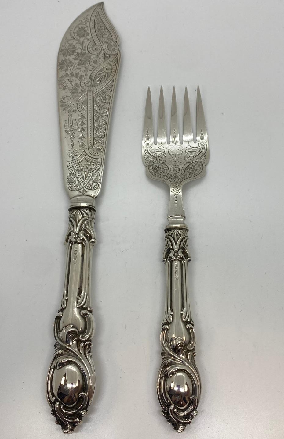 John Gilbert Sterling Silver Birmingham Fish Serving Set 1860s No Monogram