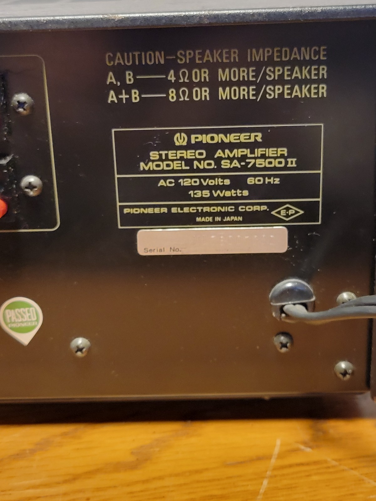 VTG PIONEER STEREO AMPLIFIER MODEL NO. SA – 7500 II/ TESTED AND WORKING GREAT!
