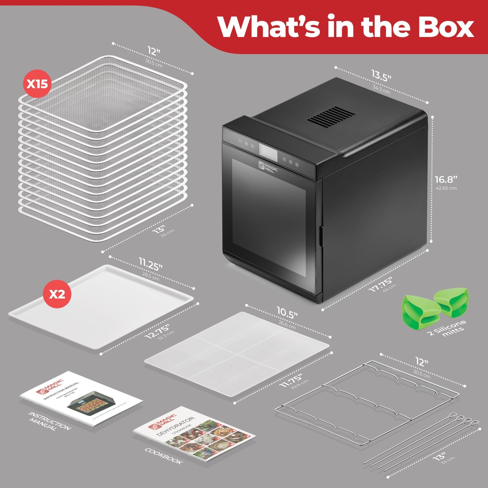 Magic Mill Premium Food Dehydrator Machine (15 Extra-Large Stainless Steel Trays