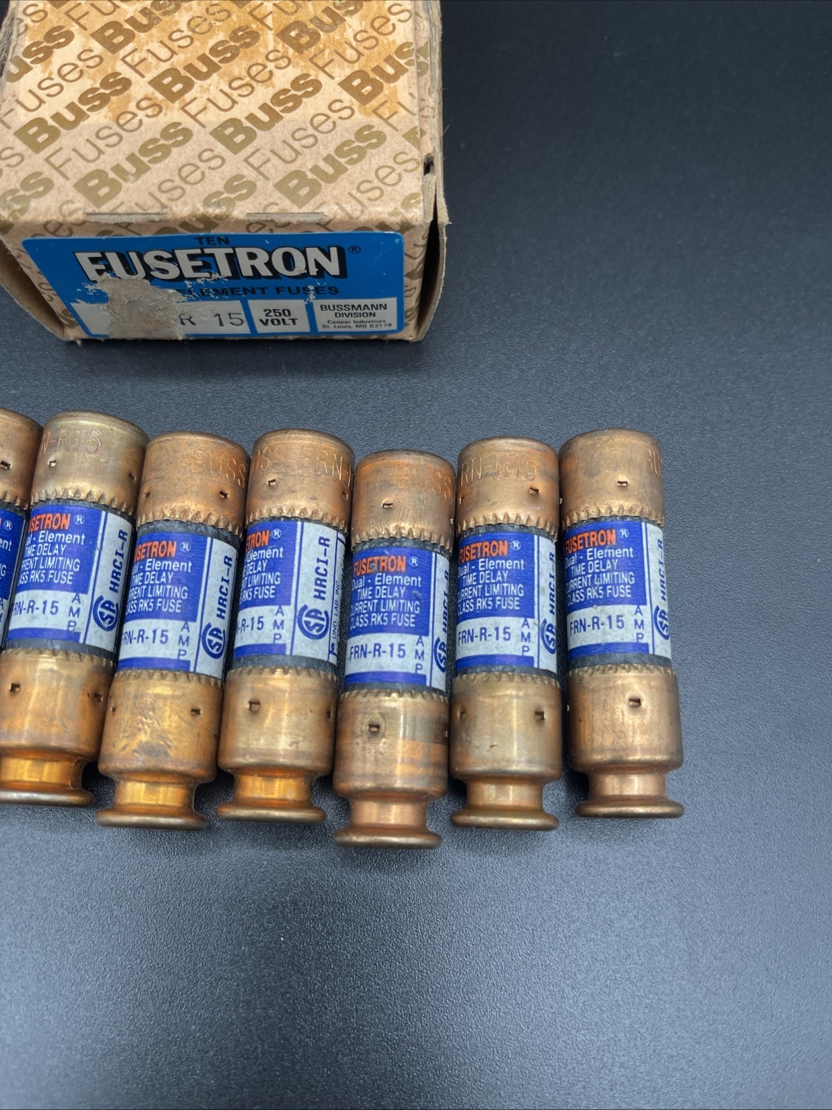 (9) NEW Bussmann Fusetron Fuse FRN-R-15 15 AMP 250 Vac Class RK5 - TESTED CONT.