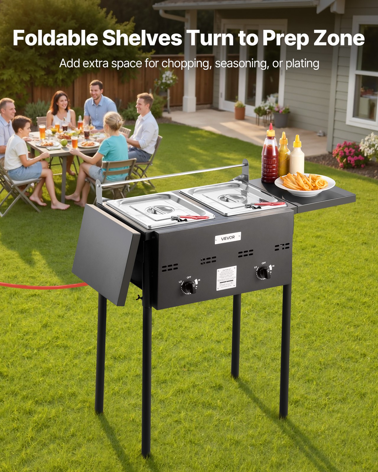 VEVOR 8QTx2 Outdoor Propane Deep Fryer Commercial Free Standing Cooker Two Tank