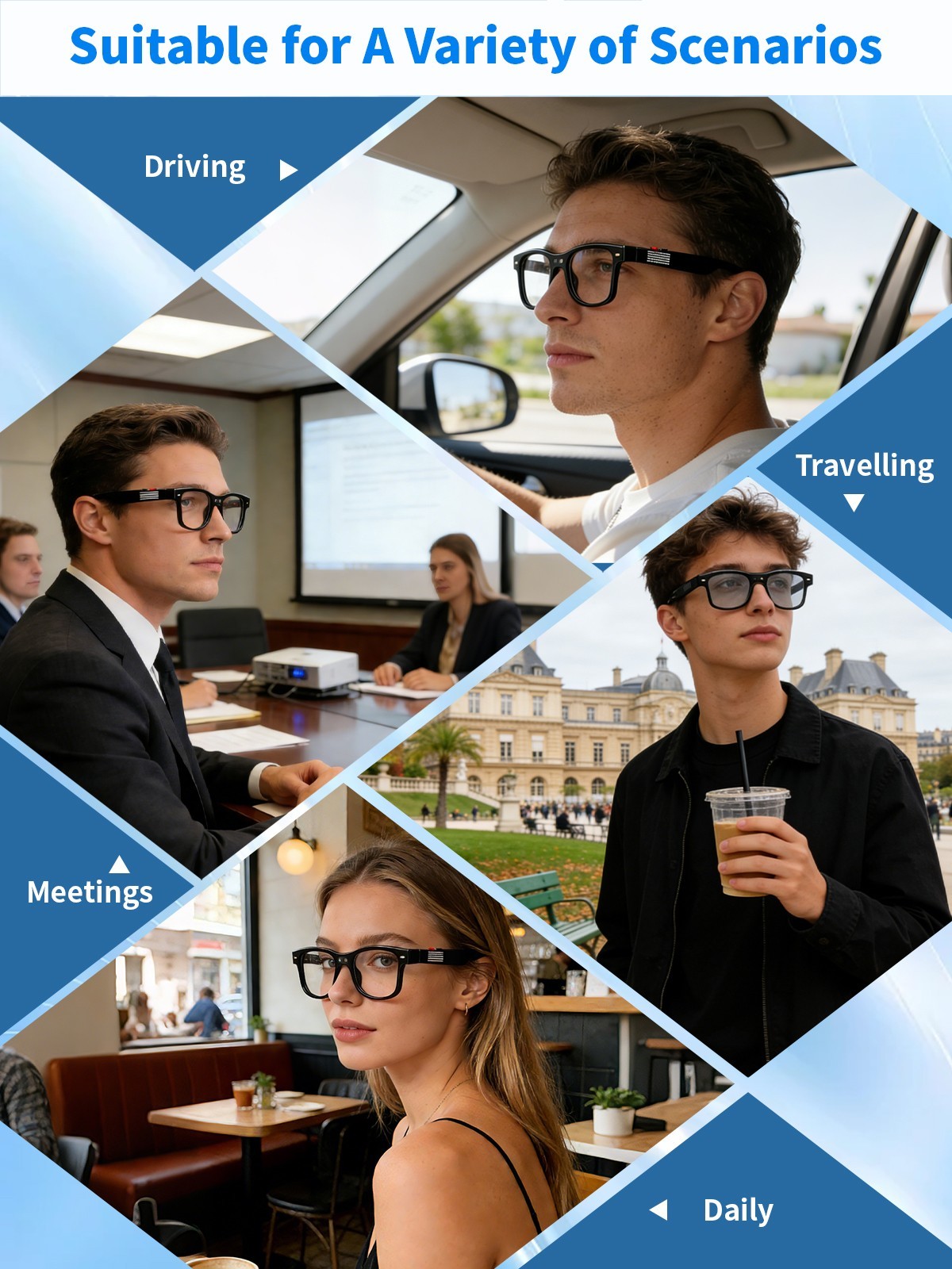 AI Smart Glasses with Interchangeable Lenses HD Camera Bluetooth for iOS Android