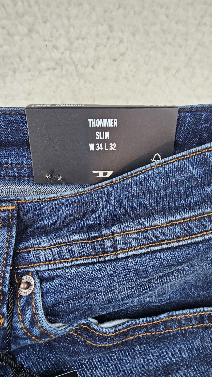 Diesel Thommer-R Slim Fit Jeans Mens 34x32 Mid Blue Denim RB062 MSRP$250