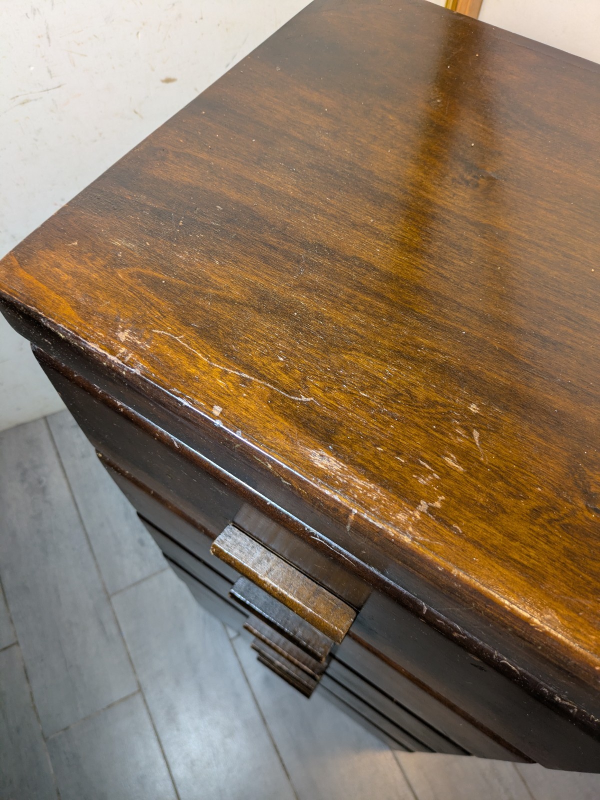 Vintage Art Deco Wood 5-Drawer Narrow Tallboy Dresser Lingerie Chest Cabinet N23