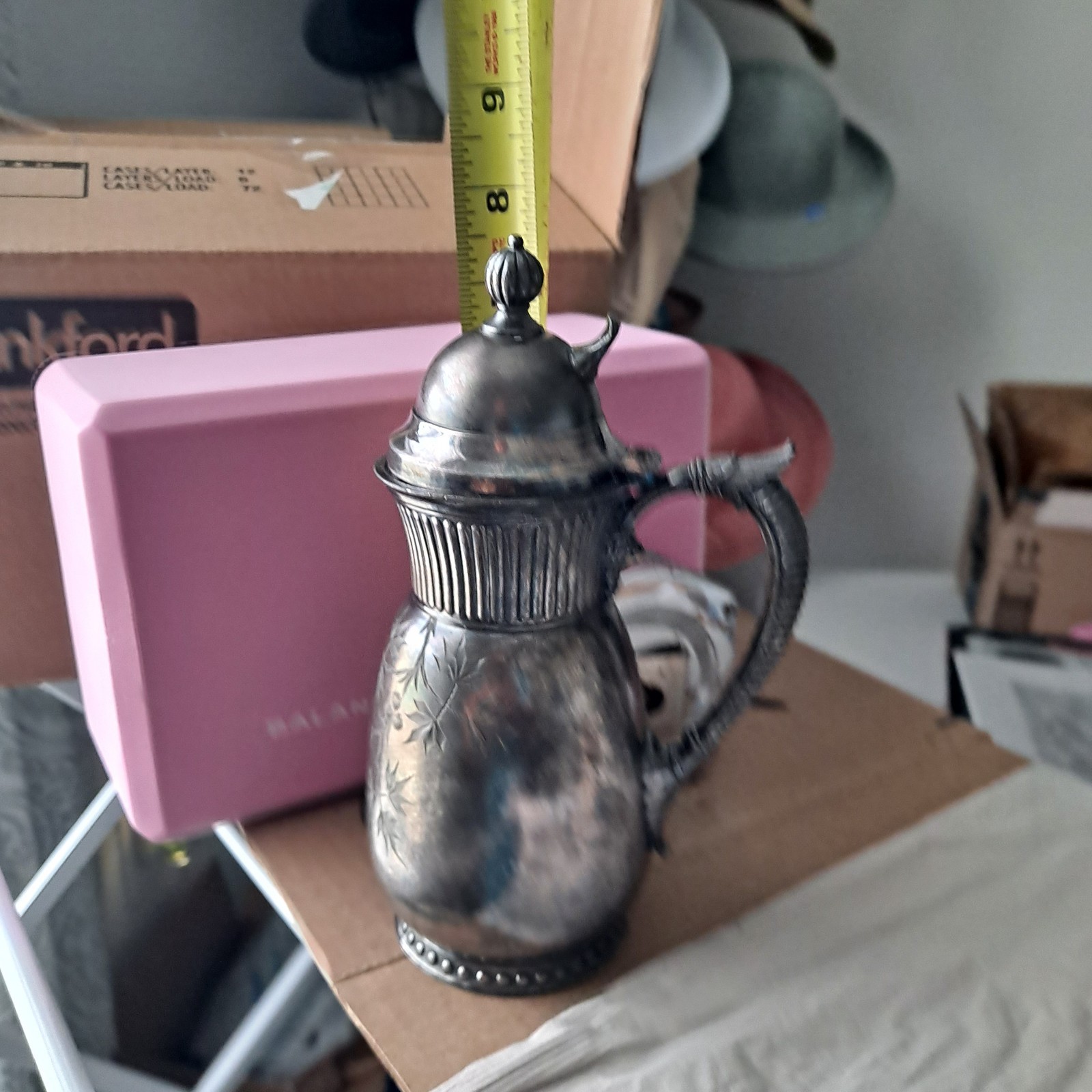 ANTIQUE 1898 VINTAGE QUADRUPLE SILVER PLATED SYRUP PITCHER BY JAMES W. TUFTS