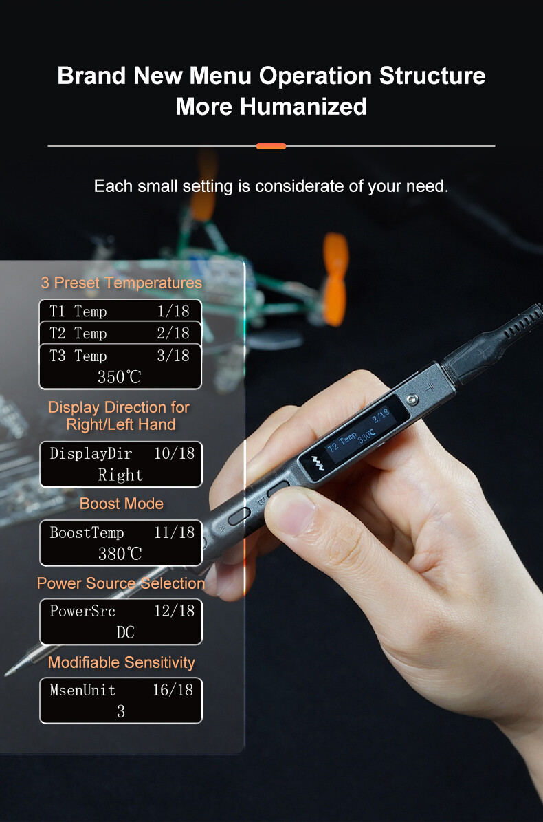 TS101 Soldering Iron Set B2/BC2/I Tips 65W Temperature Adjustable 50-400℃ USB-C