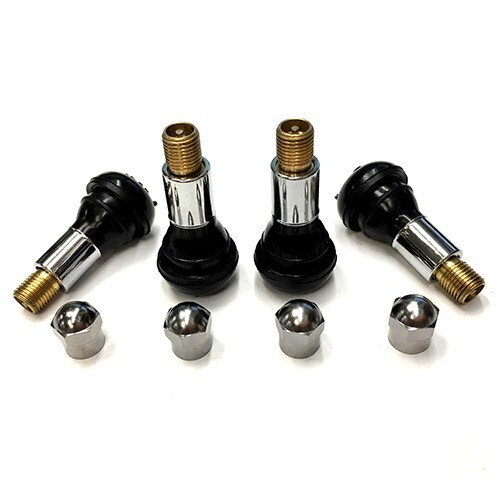 TR413 SNAP-IN TIRE VALVE STEMS WITH CAPS CHROME BLACK RUBBER (4pcs)