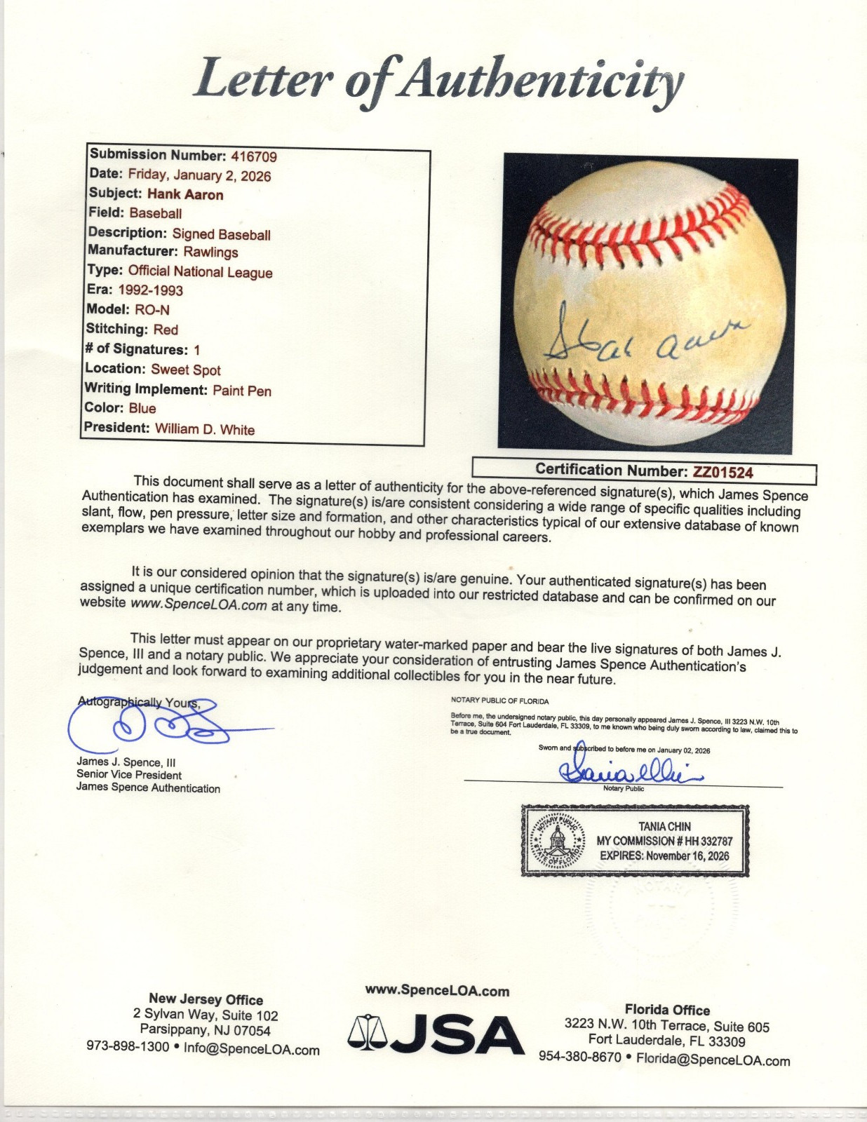 HANK AARON HOF Signed Autograph NL Baseball Braves SWEET SPOT JSA 💎 LOA