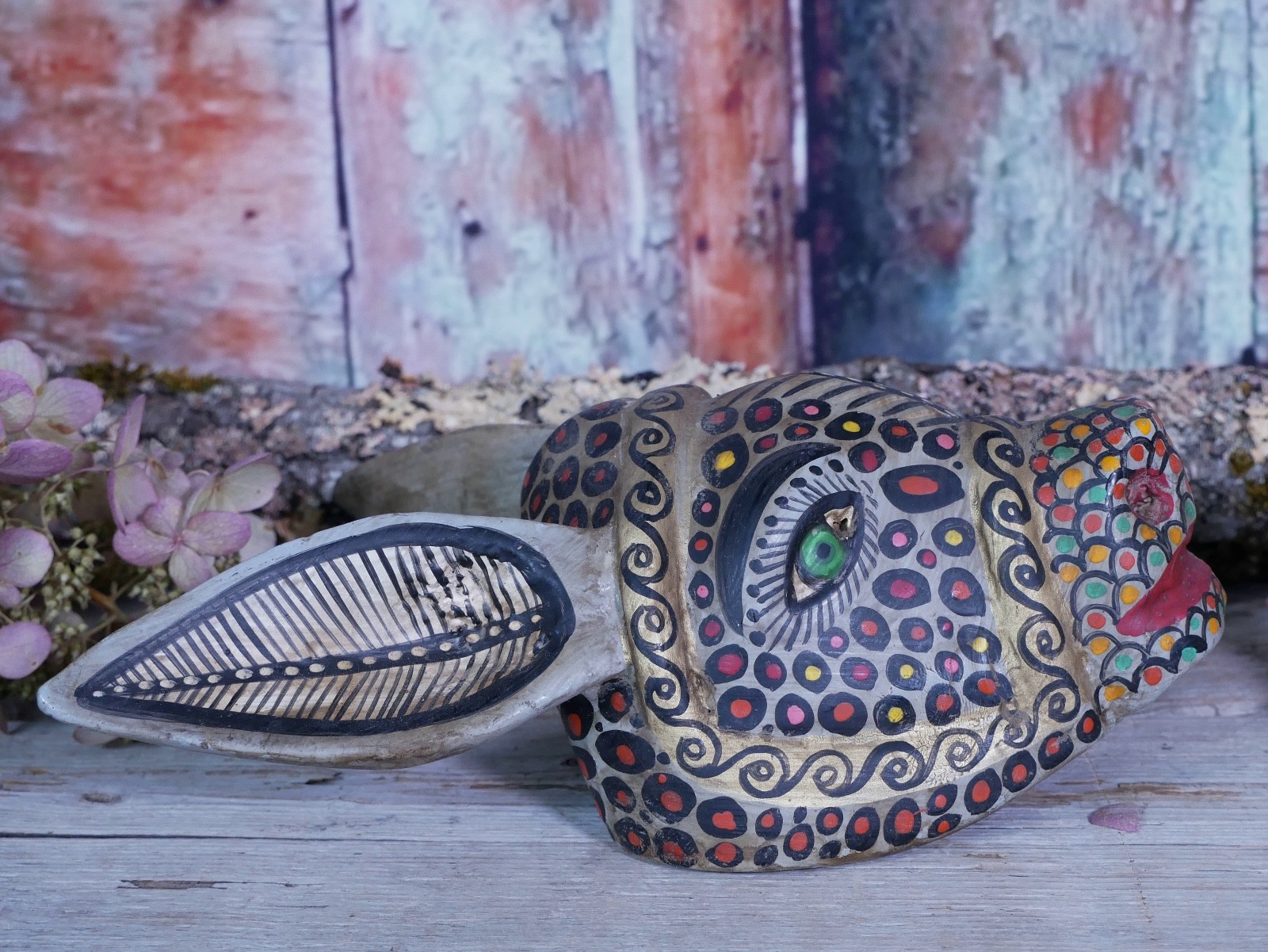 Donkey Mule Wood Mask Handmade Guerrero Mexican Folk Art Distressed to Look Old