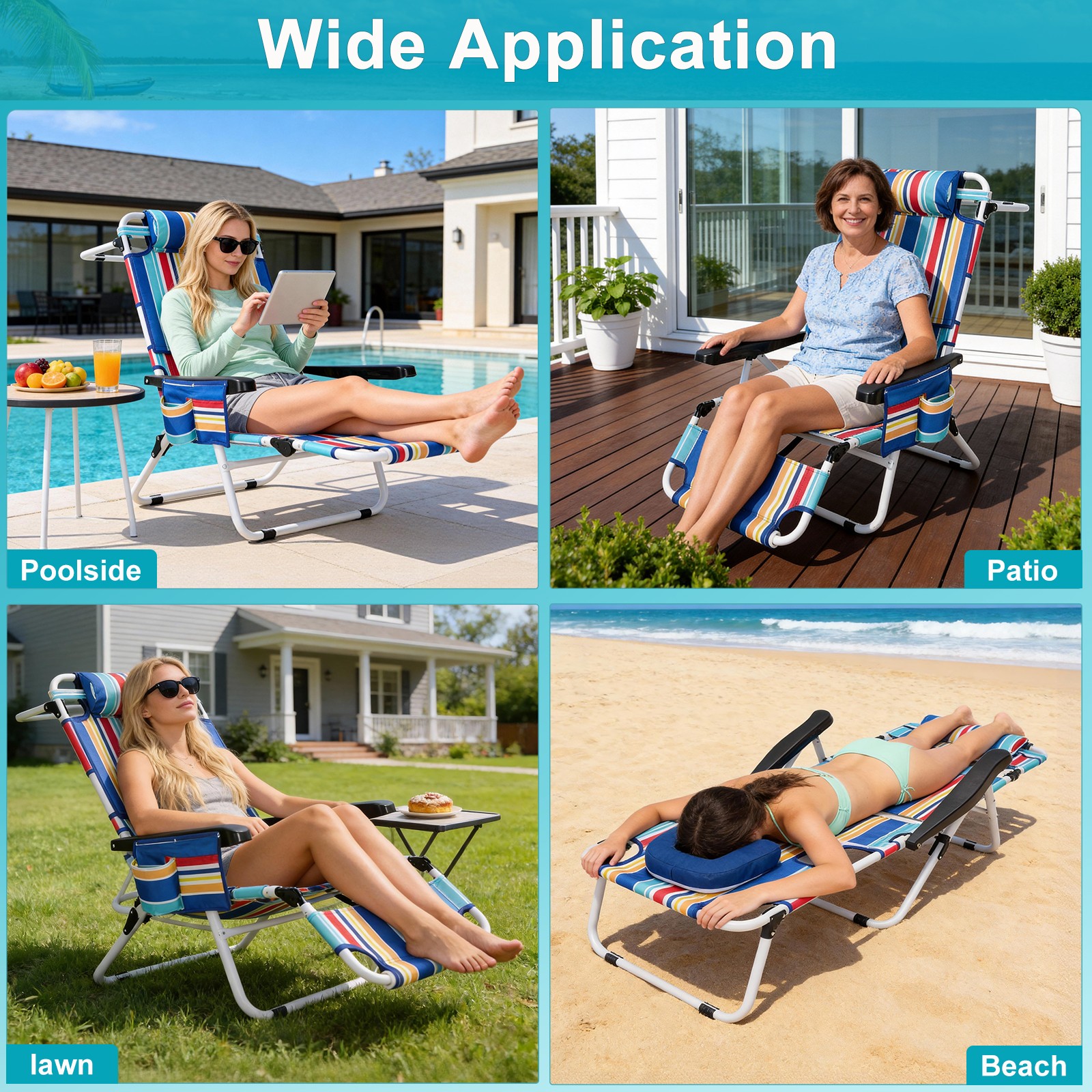 NAIZEA Tanning Chair 5-Position Adjustable Reclining Beach Lounge Chair Sun Cot