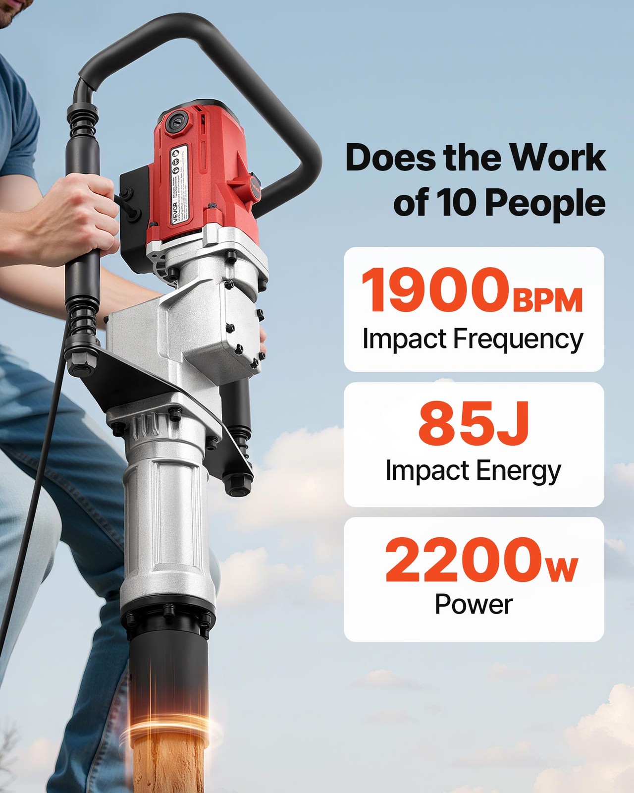VEVOR Electric T Post Driver 2200W Handheld Pounder with Two Sleeves Fence Farm