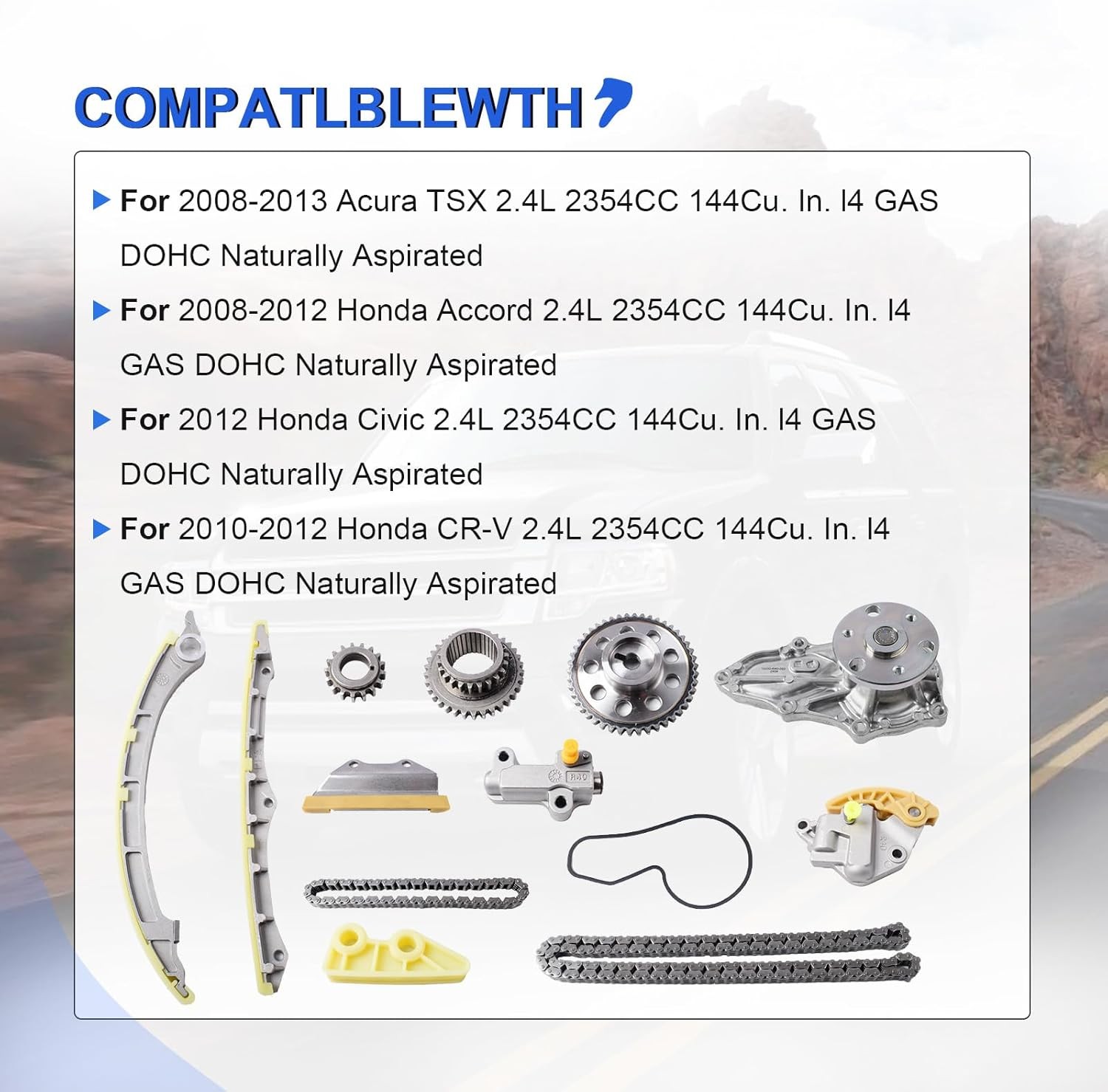 For 08-12 Honda Accord 2.4L Engine Timing Chain Kit Water Pump VVT Sprocket Gear