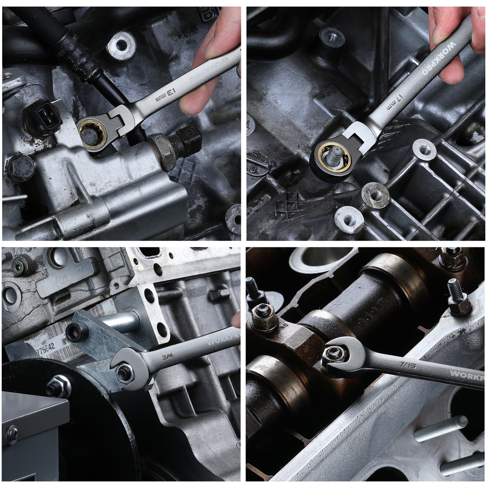 WORKPRO 22-Piece Flex-Head Ratcheting Wrench Set Metric 6-18mm & SAE 1/4-3/4"