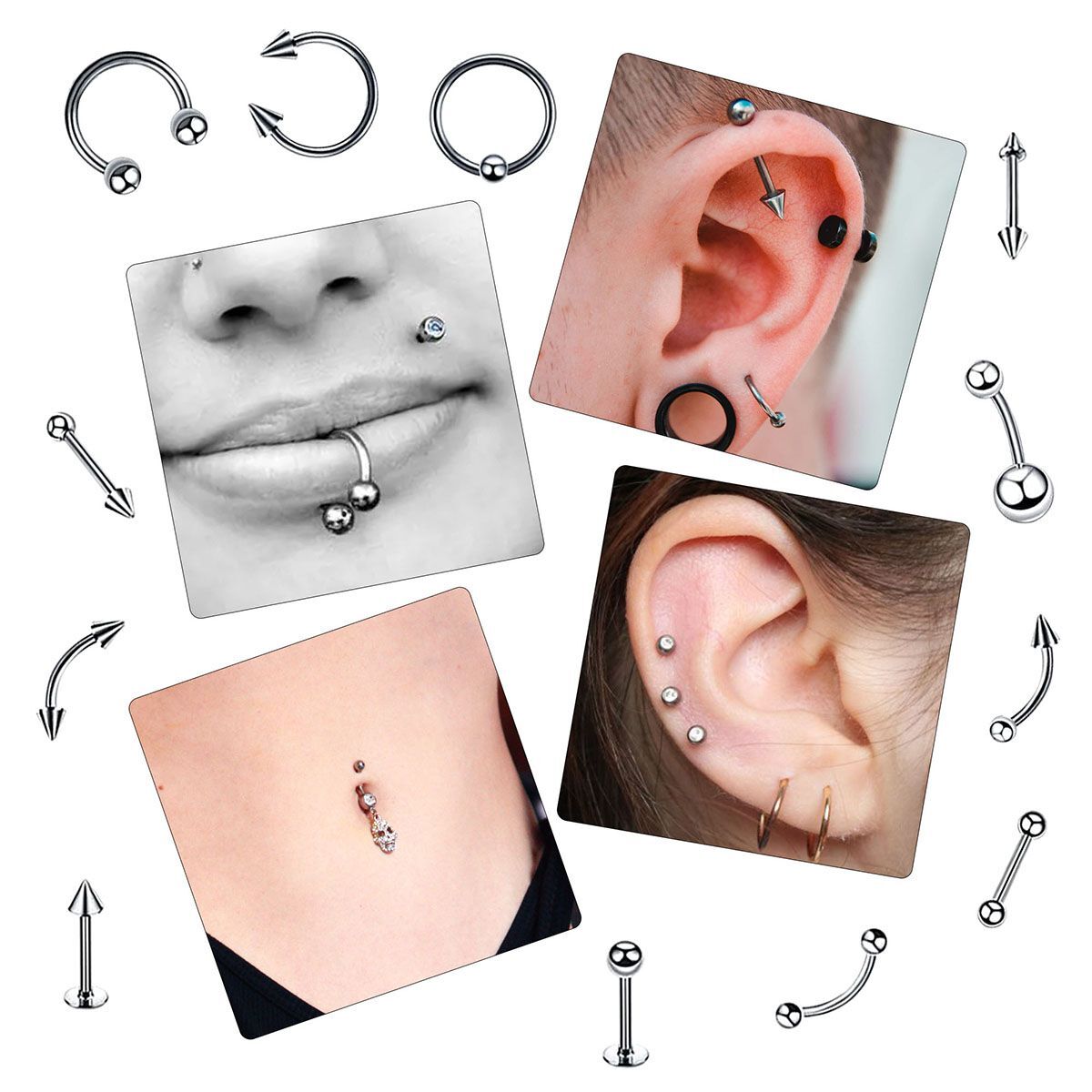 84 Pcs Professional Body Piercing Tool Kit Ear Nose Navel Nipple Needles Set