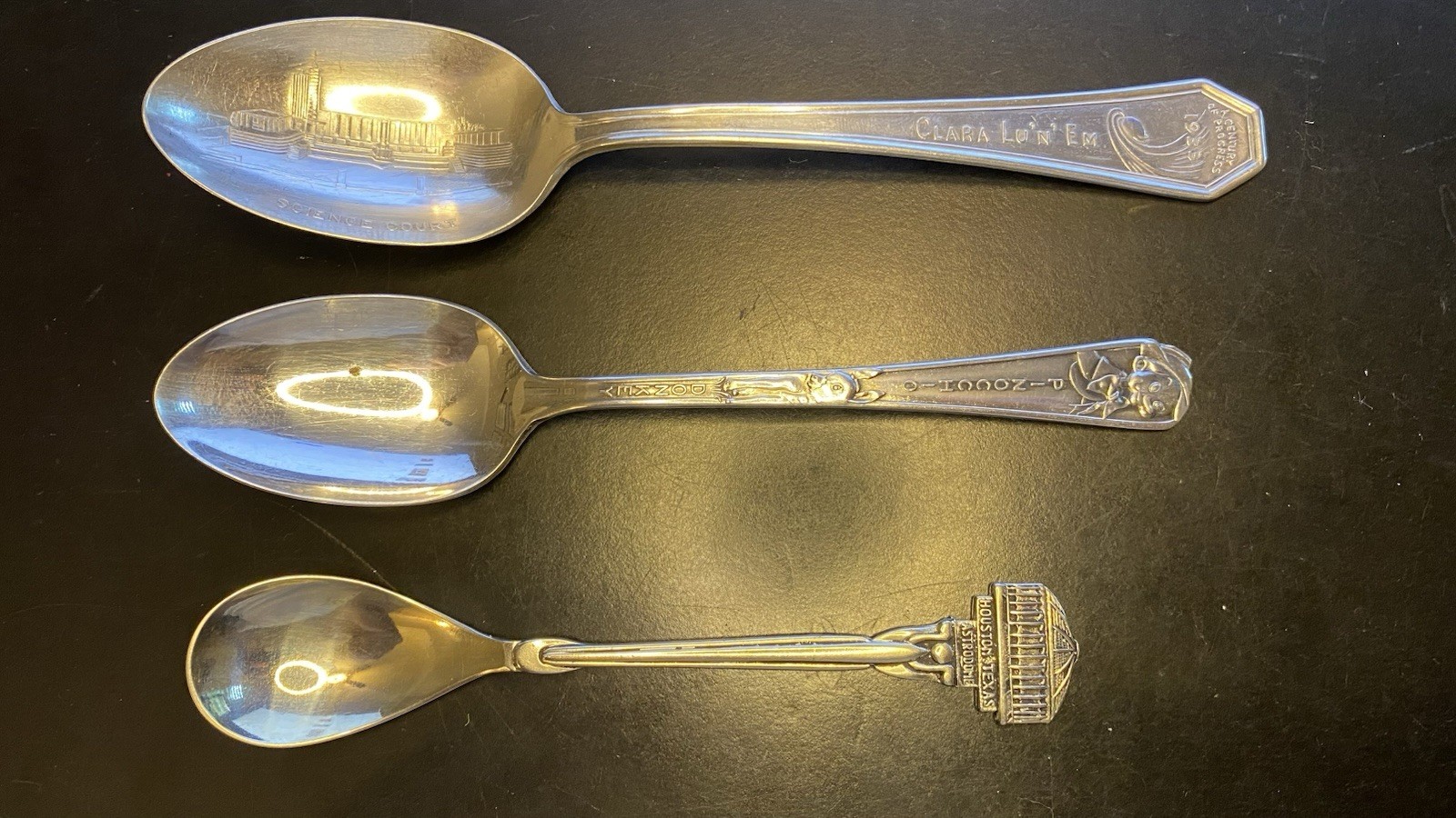Lot Of 3 Silver Collector Spoons 1933 Clara Lu’N’Em Pinocchio Astrodome