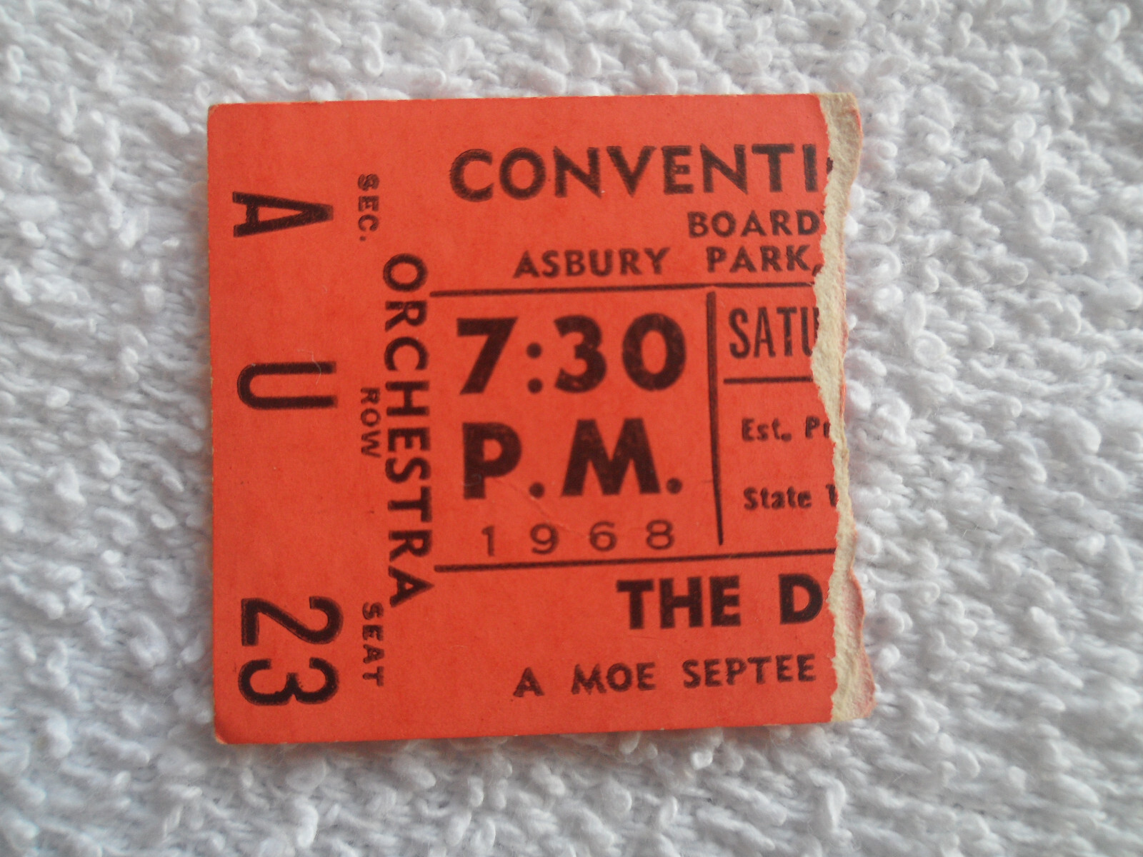 THE DOORS Original__1968__CONCERT TICKET STUB__Asbury Park__NM-
