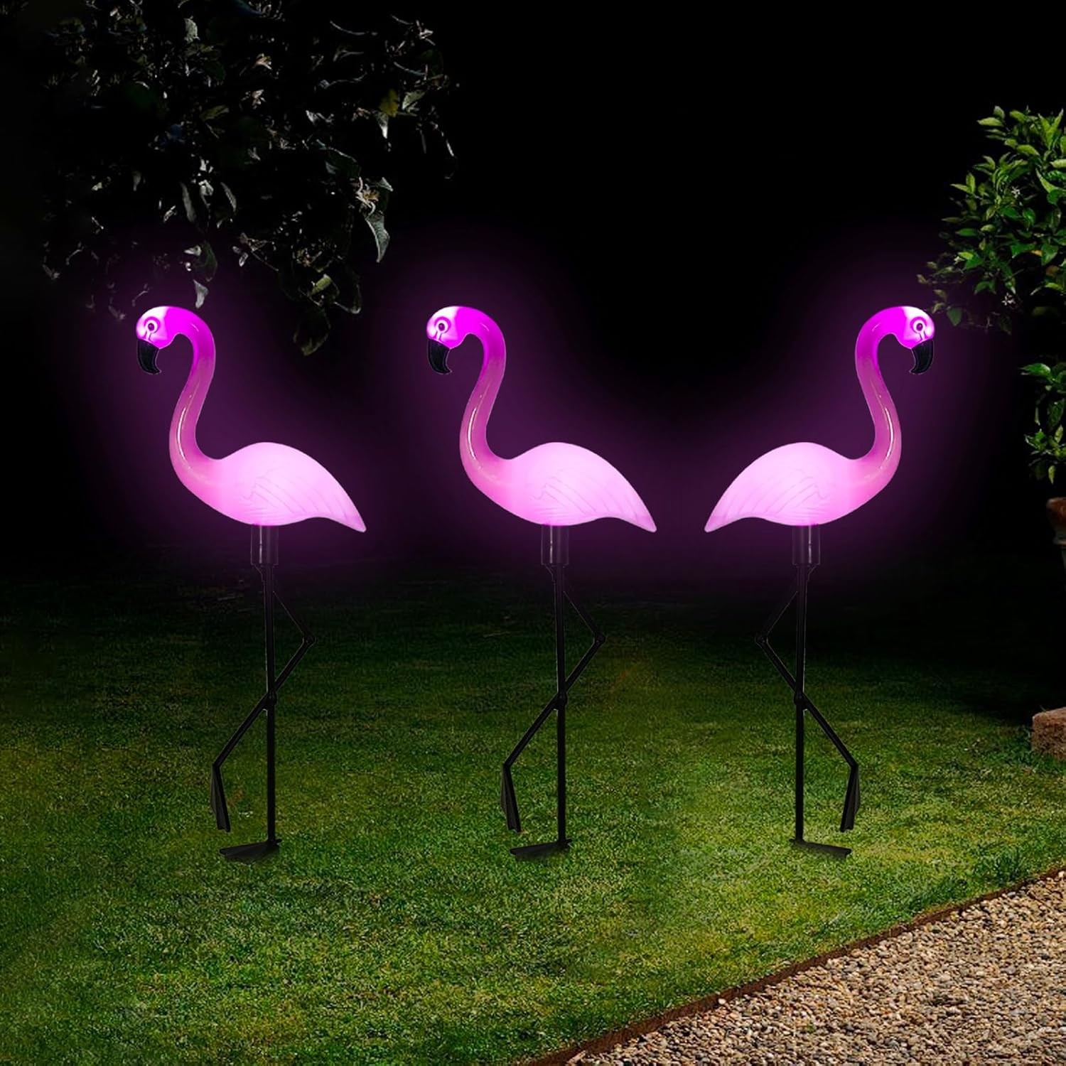 3pcs Flamingo Solar Lights Outdoor Pink Stake Light Garden Lights Stick Lights ﻿