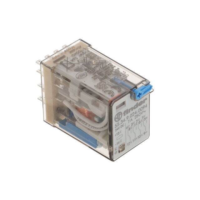 QTY 10- 24VDC Relay with Socket 4pole DPDT ; Finder 94.74 And 55.34.9.024.0094