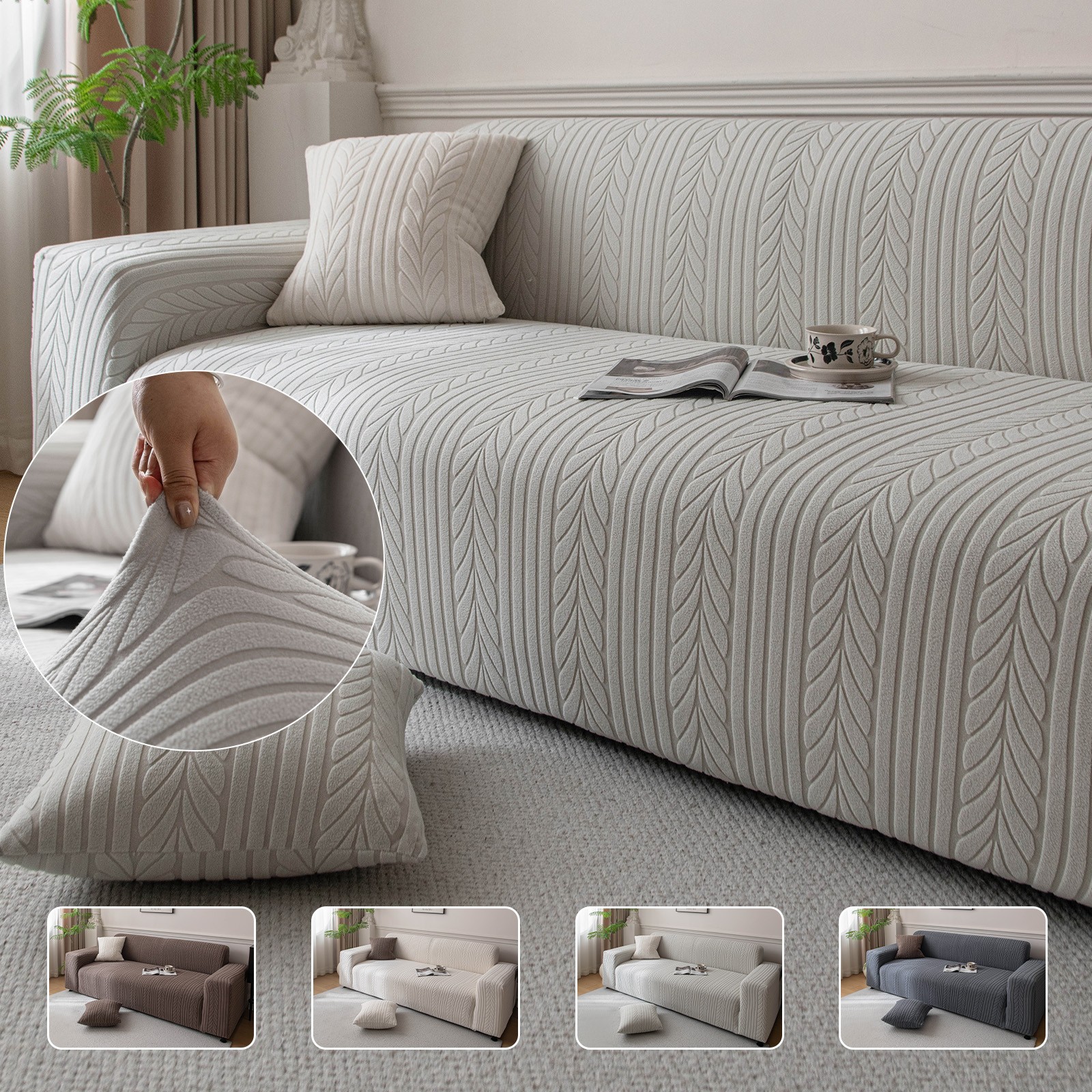 2/3/4 Seater Stretch Sofa Slipcover Full-Coverage Jacquard Couch Cover Non-Slip