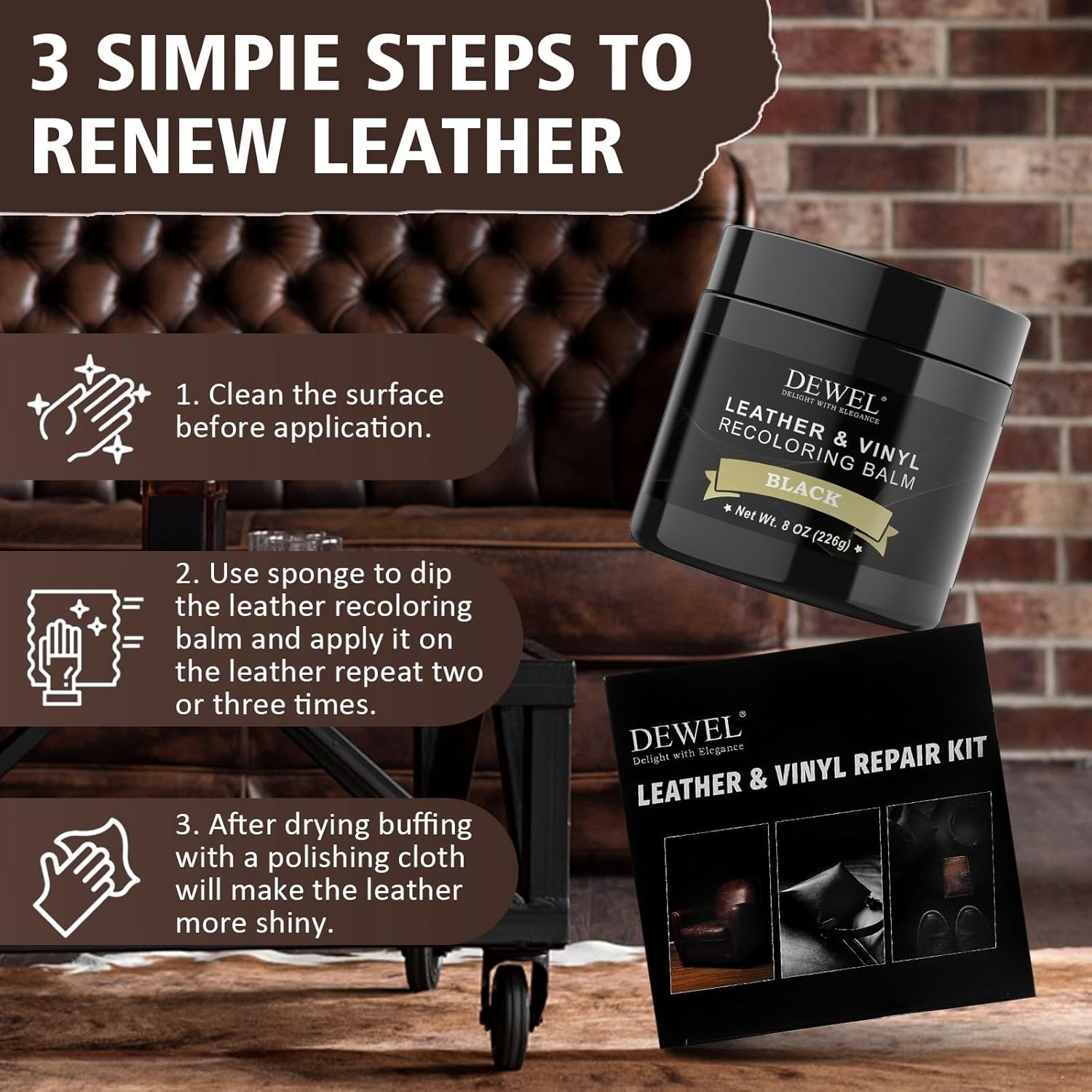 Leather Recoloring Balm, Black Leather Color Restorer for Scratched and Faded