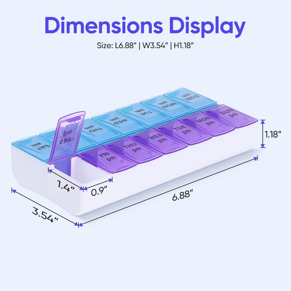 2x FDA Weekly Pill Box Organizer Grid 7 Day AM PM Medicine Case Braille Design