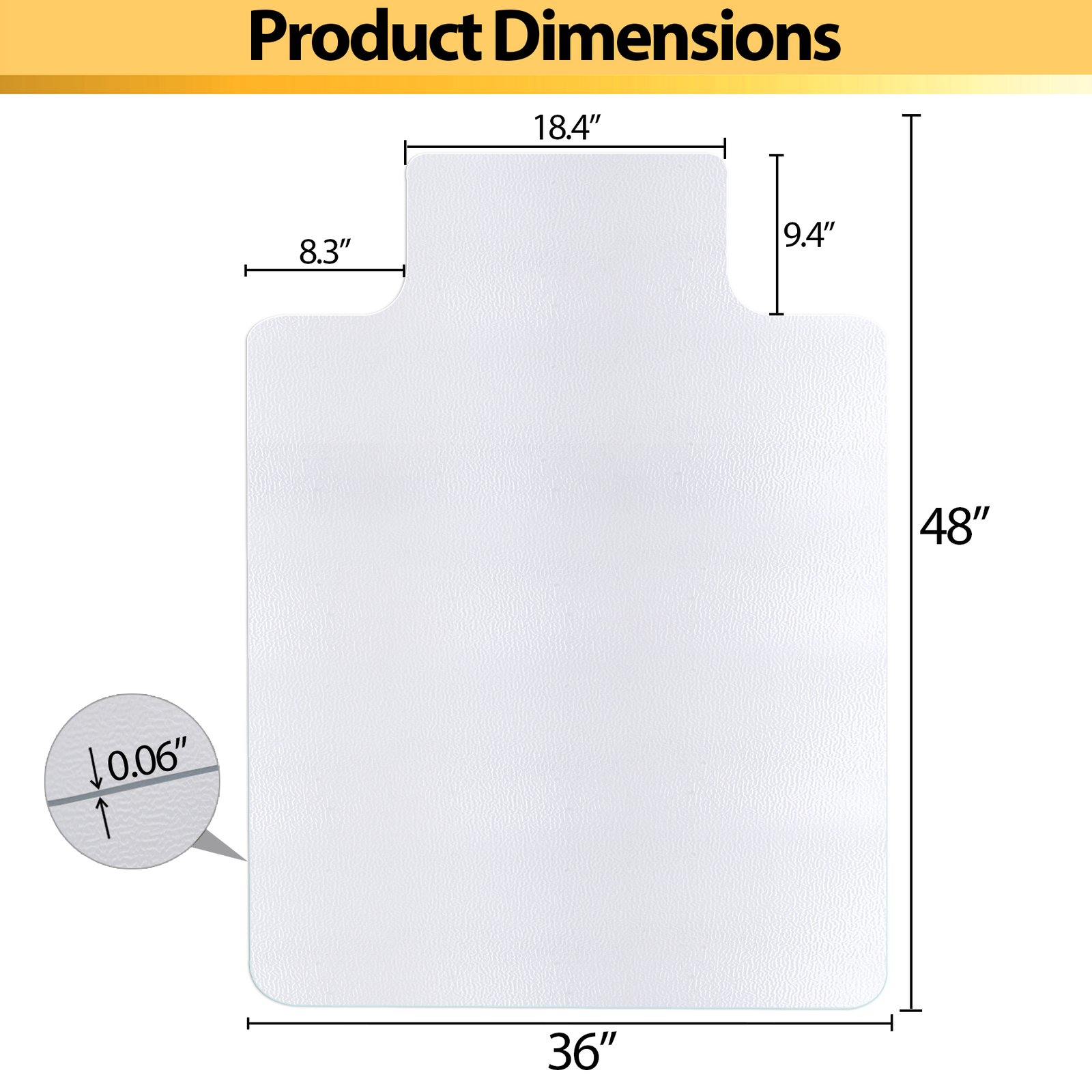 Office Desk Chair Mat for Hard Wood Floors 48" x 36" Clear PVC Floor Mat w/ Lip