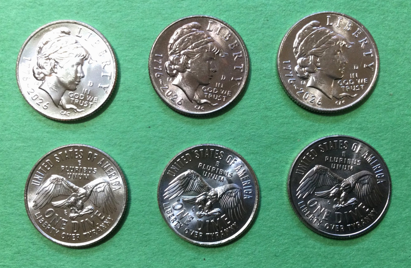 Yr 2026-D DIME,EMERGING LIBERTY,3 COINS,BRILLIANT UNC,1 YEAR TYPE