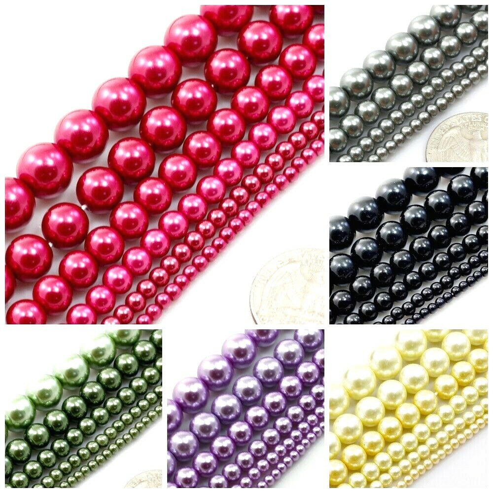 High Quality Glass Pearl Round Spacer Loose Beads 3mm 4mm 6mm 8mm 10mm 12mm 15"