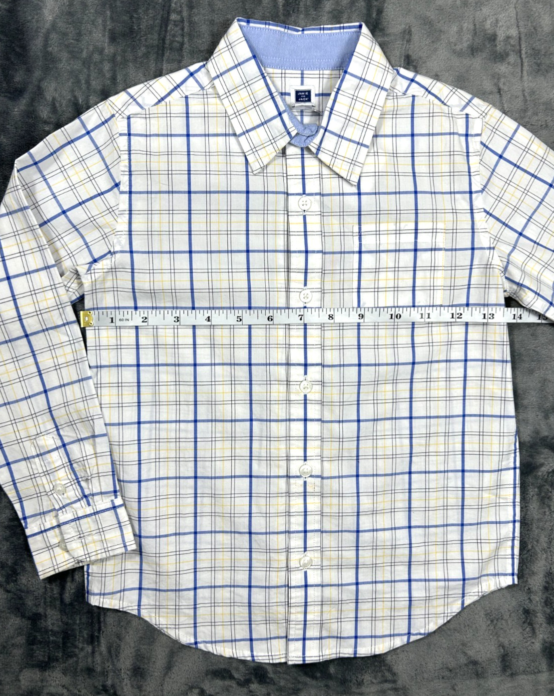 NWT Janie And Jack Button Up Long Sleeve Shirt Boys 5 Plaid Blue White Yellow