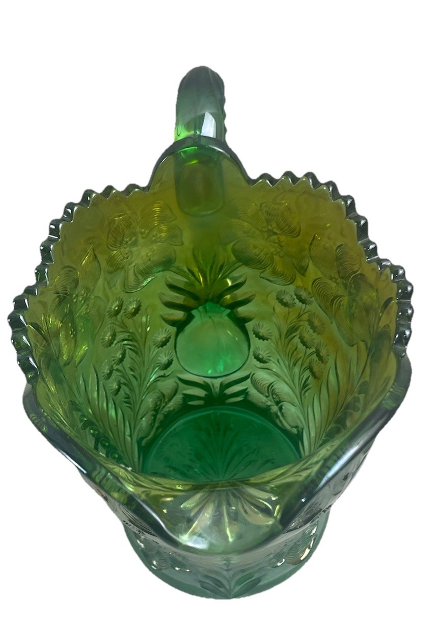 RARE IMPERIAL GREEN CARNIVAL GLASS TIGER LILY PATTERN 5 PC WATER SET