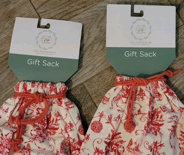 The Farmhouse By Rachel Ashwell Red Toile Christmas Cloth Gift Sacks 2 Large
