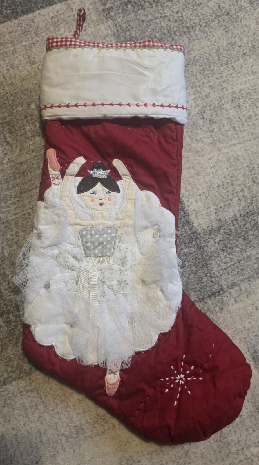 Pottery Barn Kids Quilted Brunette Ballerina Gingham Christmas Stocking 20 Inch